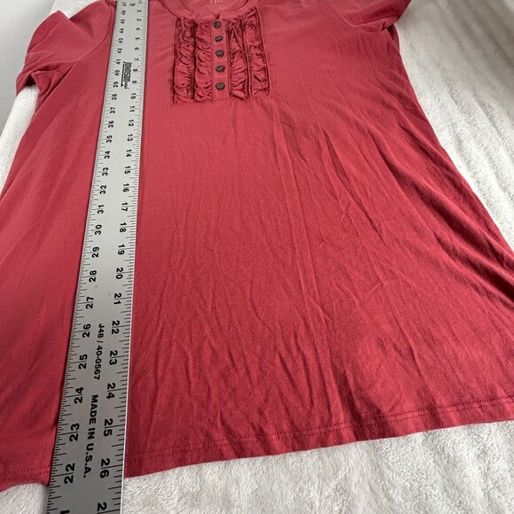 J. Jill Womens Ruffle Front Henley Tee Long Sleeve Shirt Top Currant Medium New - Picture 6 of 8